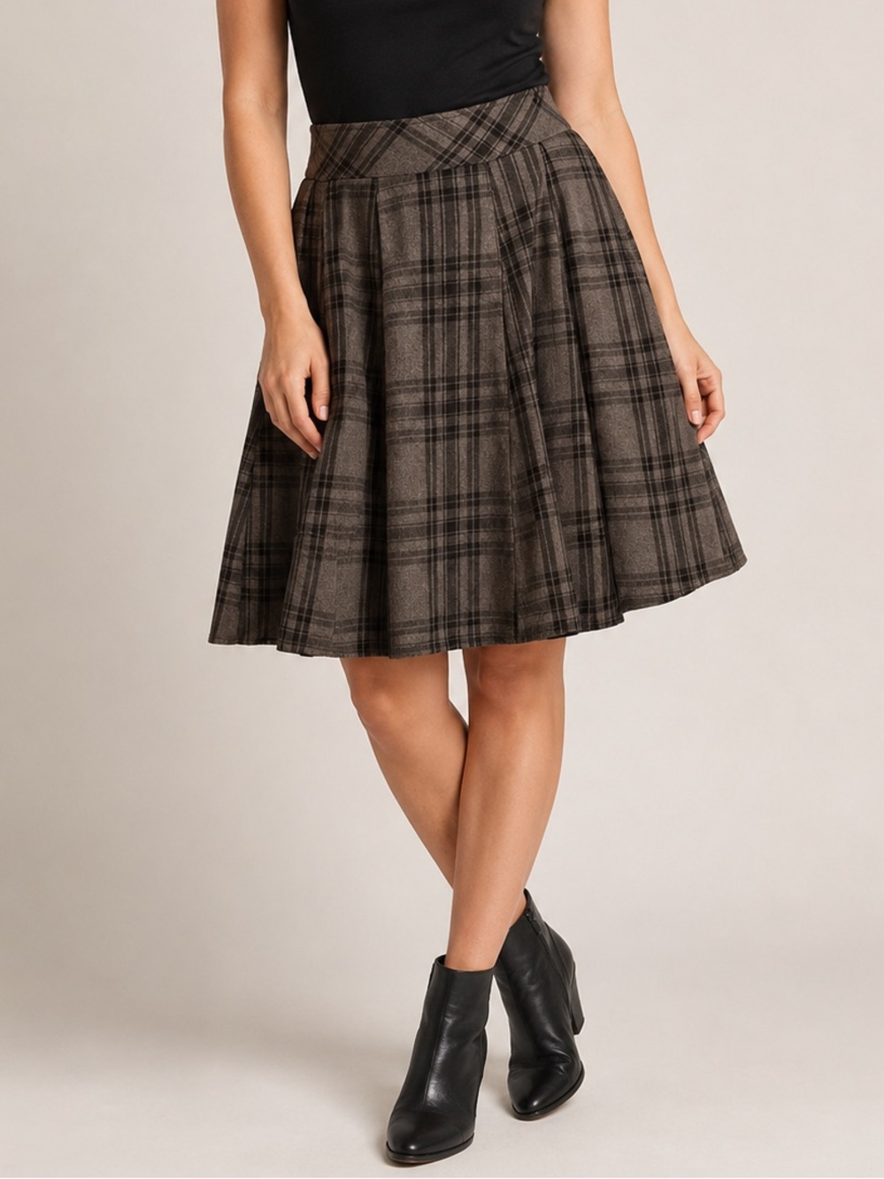 Suzy Shier Gray Plaid Pleated A-Line Skirt Lined Preppy Women’s 9/10